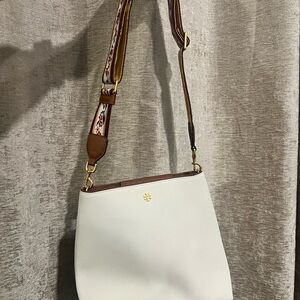 Tory Burch White and Brown Shoulder Bag